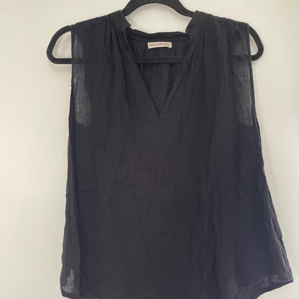 Ulla Johnson Black Cotton V-Neck Tank Top Size 8